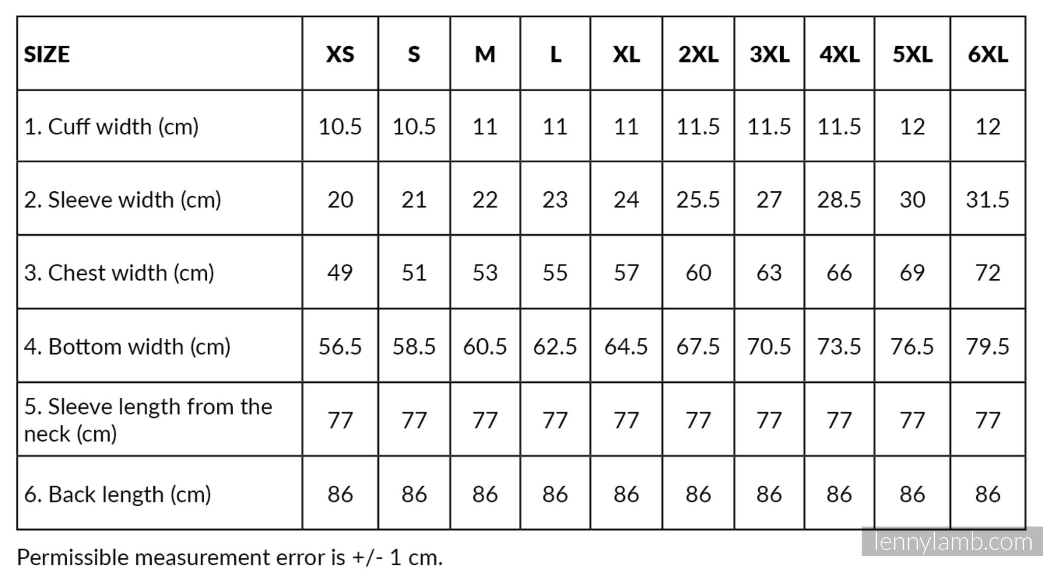 size chart